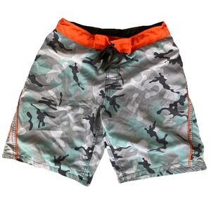 op‎ swim trunks Sz M (32-34) Camo Orange Drawstring